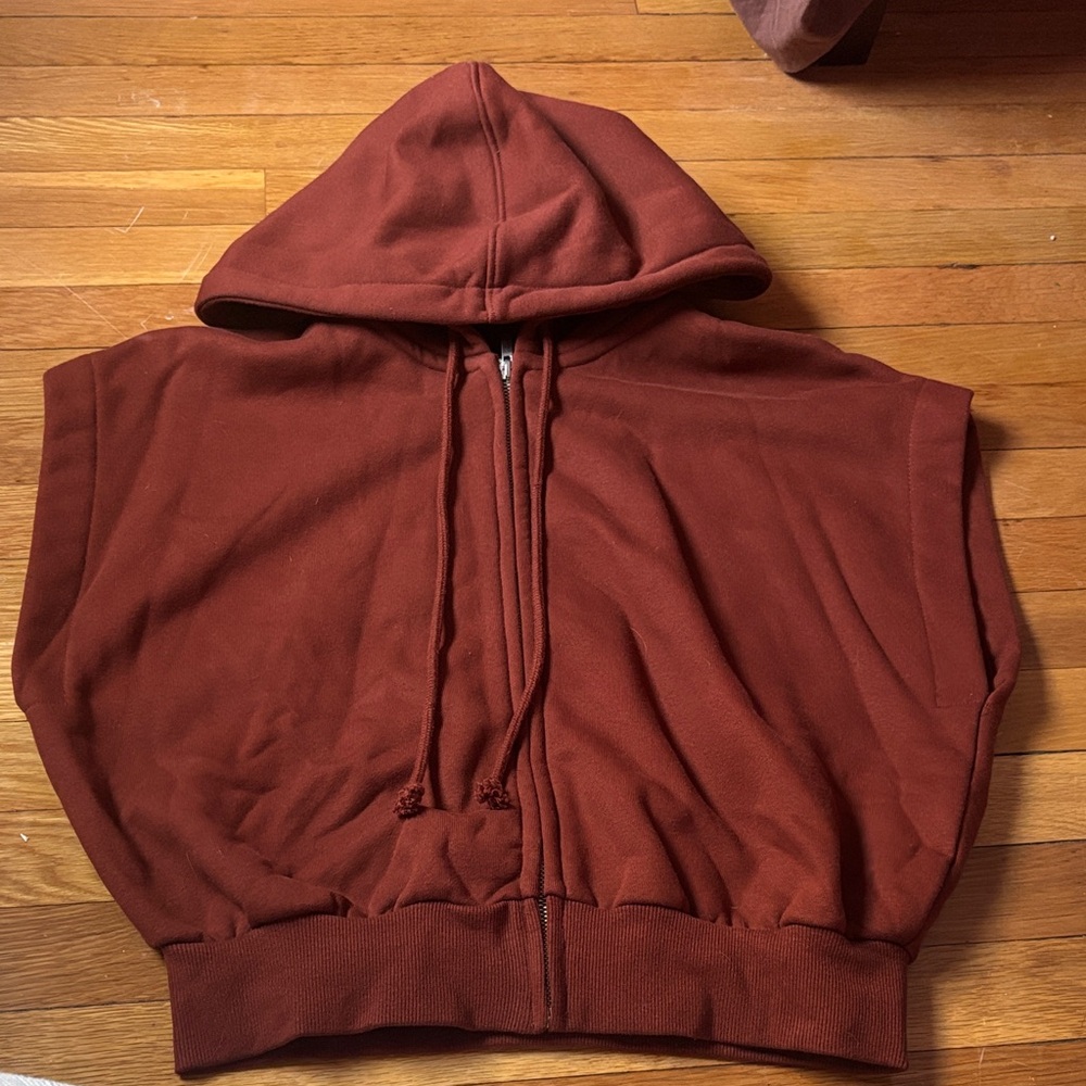 Zara Rust Red Sleeveless Hoodie